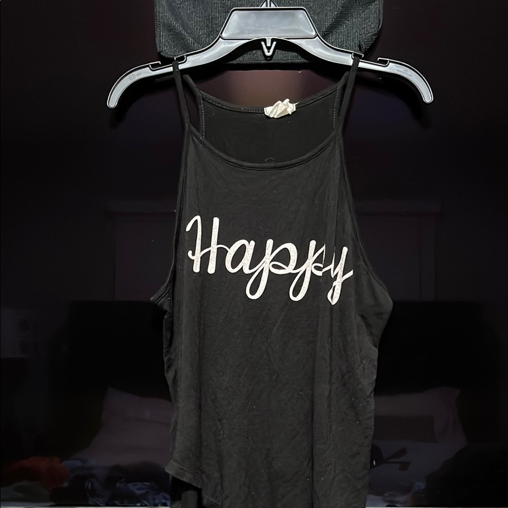 🛍️5️⃣ / 💲2️⃣5️⃣🛍️ - Black Sleeveless Crop Tank Top with 'Happy' Print